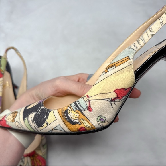 Christian Louboutin Vintage Retro Comic Print Slingback Pointed Toe Pumps Heels - Picture 6 of 15